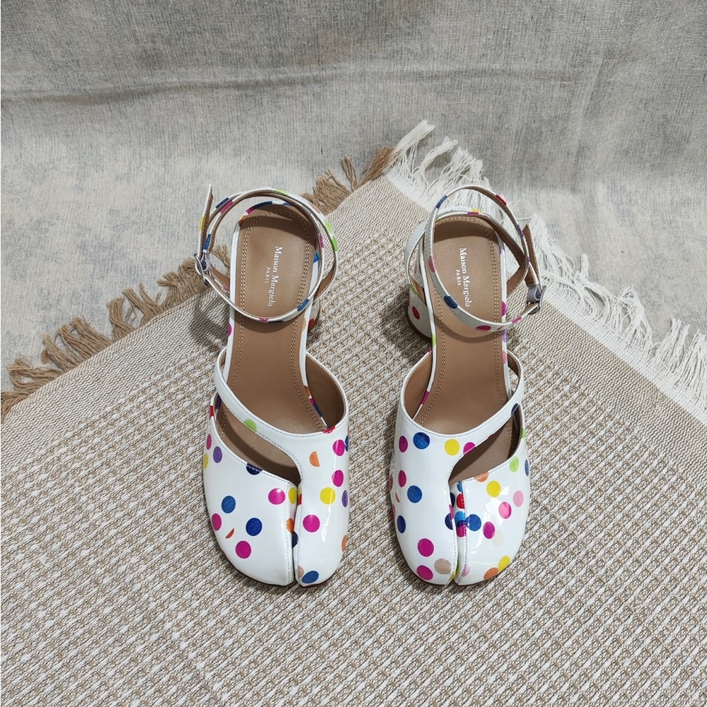 Maison Martin Margiela White Polka Dot Ankle-Strap Heels